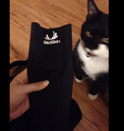 My cat is also very curious about compression and calf sleeves